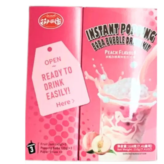 KLKW Peach Popping Bubble Tea Kit 210g/ KLKW Persiku popping Bubble Tea Kit 210g - Oishii Asian Mart