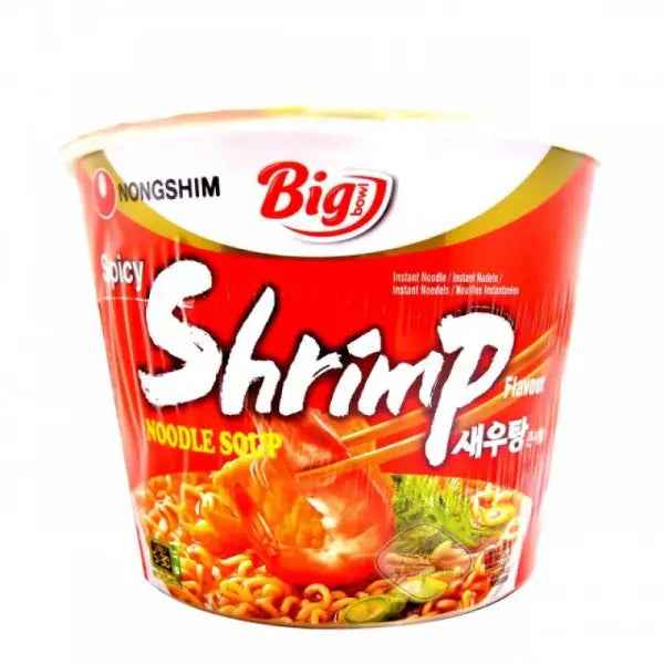 Nongshim Spicy Shrimp Instant Noodles Bowl 115g/ Nongshim pikantie garneļu instant nūdeles bļodā 115g