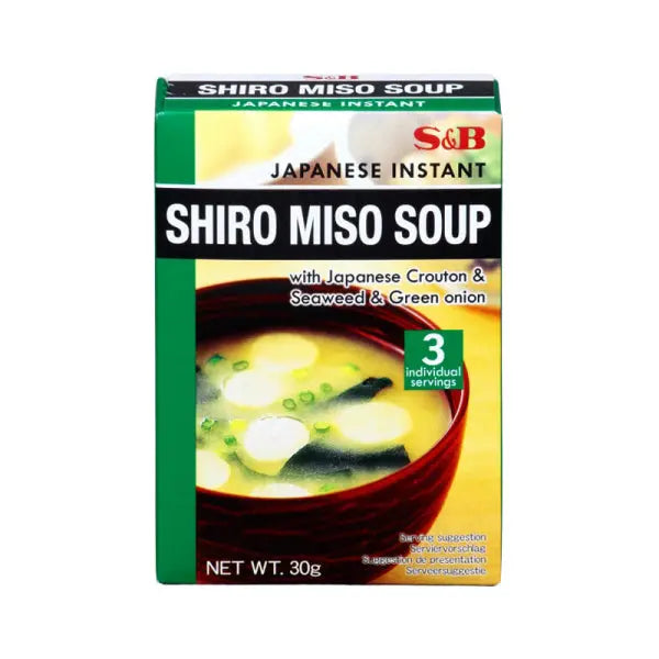 S&b Japanese Instant Shiro Miso Soup Seaweed & Green Onion 30g/ S&B Japāņu instant Širo Miso zupa ar jūraszālēm un zaļajiem lociņiem, 30 g - Oishii Asian Mart