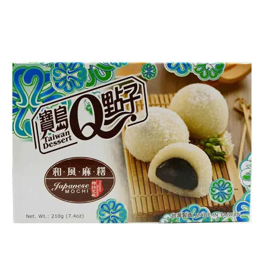 Q Sesame Mochi with Coconut Shred 210g/ Q Sezama Mochi ar kokosriekstu skaidiņām 210g - Oishii Asian Mart