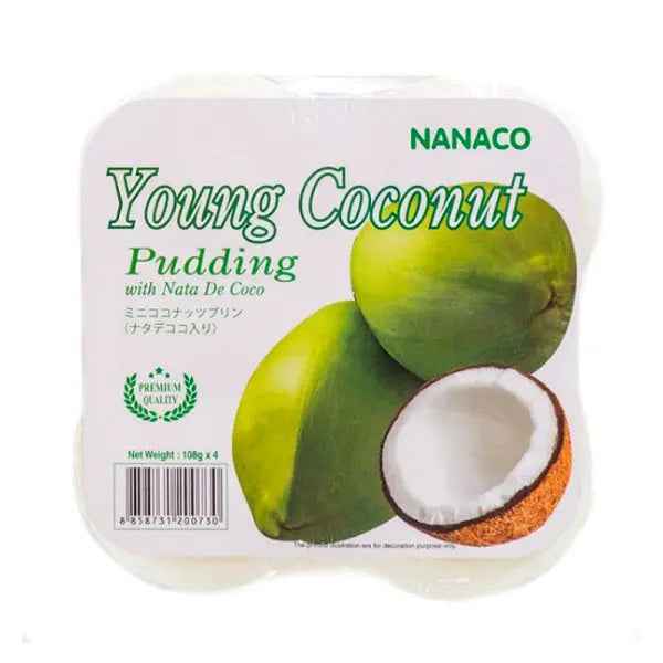 NANACO Nata Decoco Pudding, Young Coconut 432g(108gx4)/ NANACO Nata de Coco pudiņš, jauns kokosrieksts, 432 g (108 g x 4)