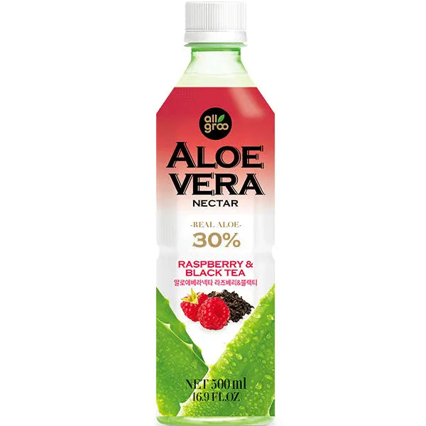 Allgroo Aloe Vera drink with black tea and raspberry 500 ml/ Allgroo Aloe Vera dzēriens ar melno tēju un avenēm, 500 ml - Oishii Asian Mart