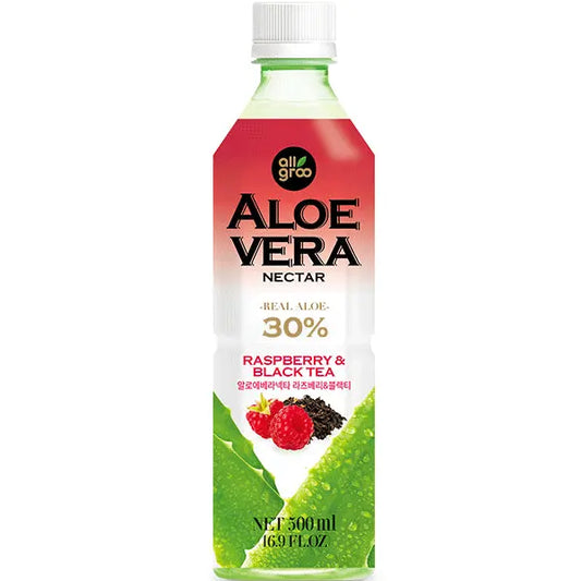 Allgroo Aloe Vera drink with black tea and raspberry 500 ml/ Allgroo Aloe Vera dzēriens ar melno tēju un avenēm, 500 ml - Oishii Asian Mart
