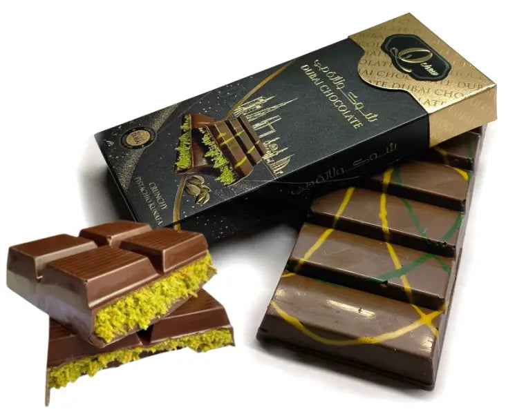 QCHEW Premium Dubai Chocolate 160g (Made in Dubai)/ QCHEW Premium Dubai šokolāde 160g (Ražots Dubaijā)
