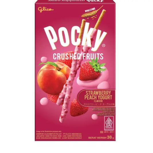 Pocky Fruit Strawberry Peach Yogurt 38G/ Pocky Augļi Zemeņu Persiku Jogurts 38g - Oishii Asian Mart