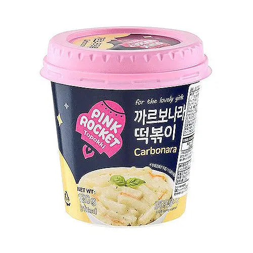 Pink Rocket Carbonara Topokki Cup Rice Cake 120 gr/ Pink Rocket Carbonara Topokki Krūzē Rīsu Kūkas 120g - Oishii Asian Mart