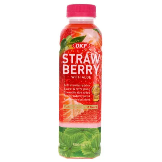 OKF Strawberry With Aloe 500 ml/ OKF Zemeņu Aloe Vera Dzēriens 500 ml - Oishii Asian Mart