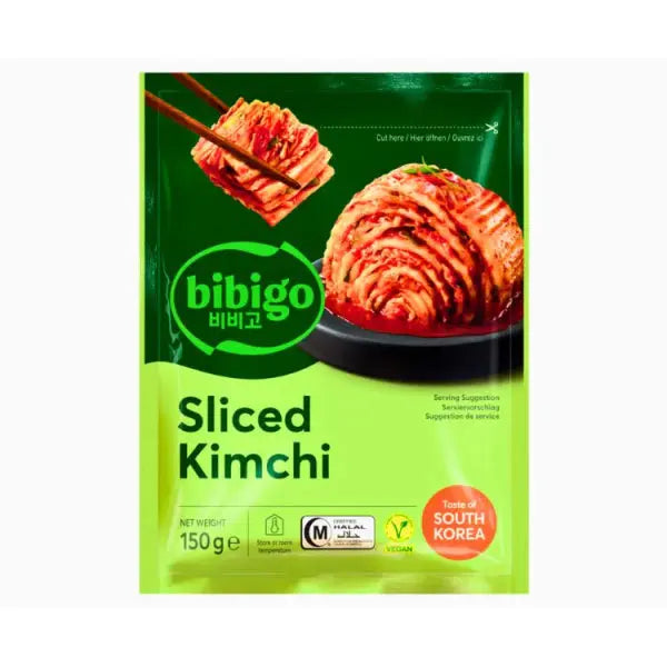 CJ Bibigo Sliced Kimchi Vegan 150g/ CJ Bibigo Sagriezts Kimči Vegānisks 150g - Oishii Asian Mart