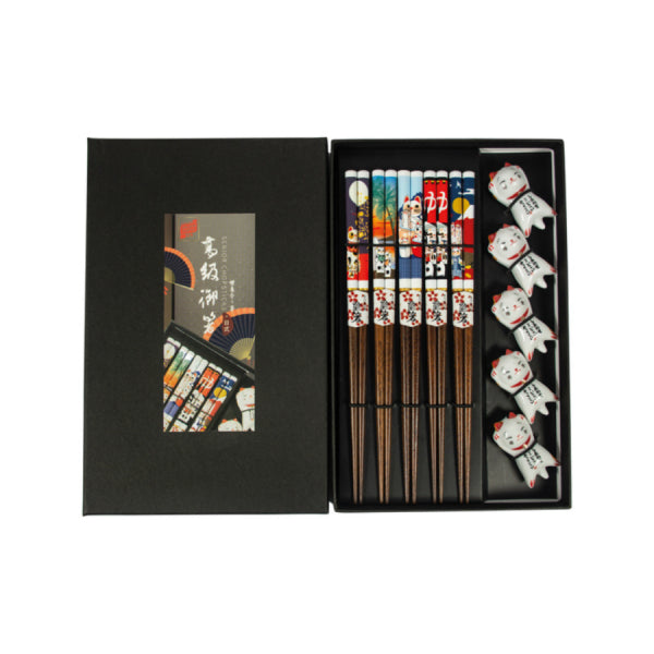 Chopsticks Set Japanese Cat/ Japāņu kaķu dizaina irbulīšu komplekts - Oishii Asian Mart