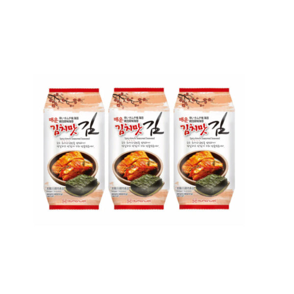Spicy Kimchi Seasoned Seaweed 4gx3/ Asais Kimči Garšotās Jūraszāles 4g x 3 - Oishii Asian Mart