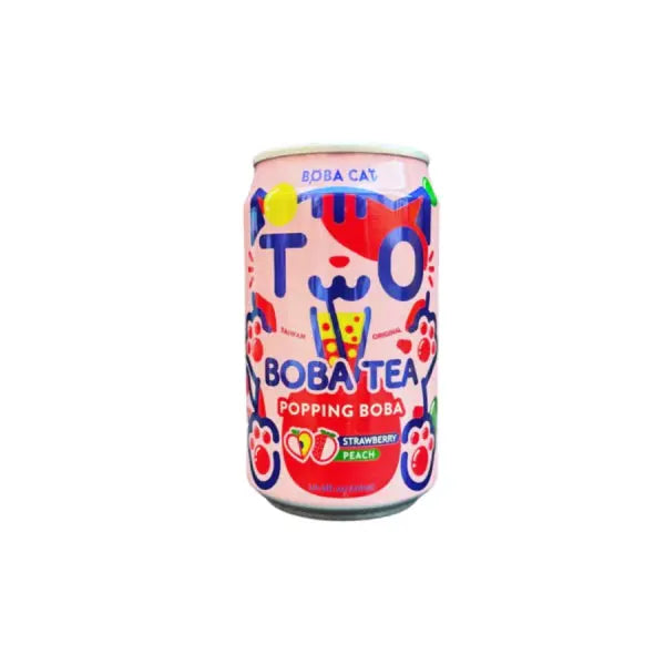 Boba Cat Strawberry and Peach Boba Tea 315ml/ Boba Cat Zemeņu un Persiku Boba Tēja 315ml - Oishii Asian Mart