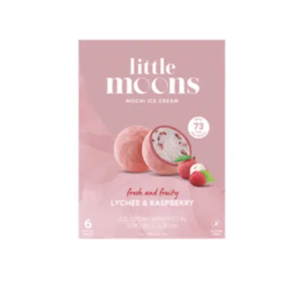Little Moons lychee & raspberry Mochi Ice Cream 192g/ Little Moons Ličī un Avenes Moči Saldējums 192g LITTLE MOONS