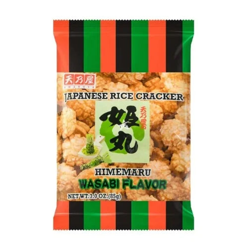 Amanoya Himemaru Rice Cracker Wasabi Flavor 85g/ Amanoya Himemaru rīsu kraukšķi ar vasabi garšu, 85 g Oishii Asian Mart