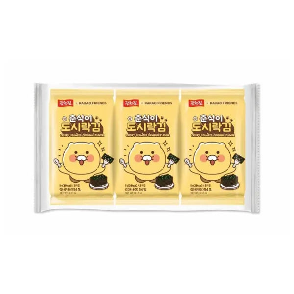 KCK Kakao Friends Seaweed original flavour 3x5g/ KCK Kakao Friends jūraszāles, oriģinālā garša 3×5 g Oishii Asian Mart