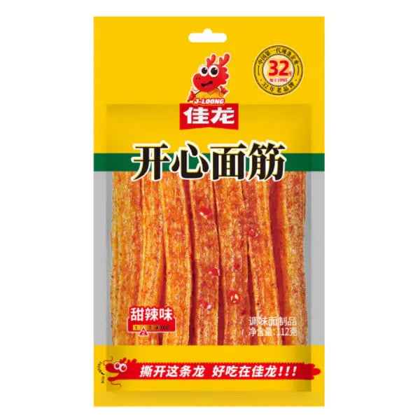 JIALONG Sweet and Spicy Gluten Snack (Latiao), 112g/ Jialong saldskābā un asā lipekļa uzkoda (Latiao) 112 g
