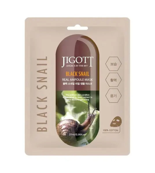 Jigott Black Snail Real Ampoule Mask/ Jigott melnā gliemeža ampulu maska Oishii Asian Mart