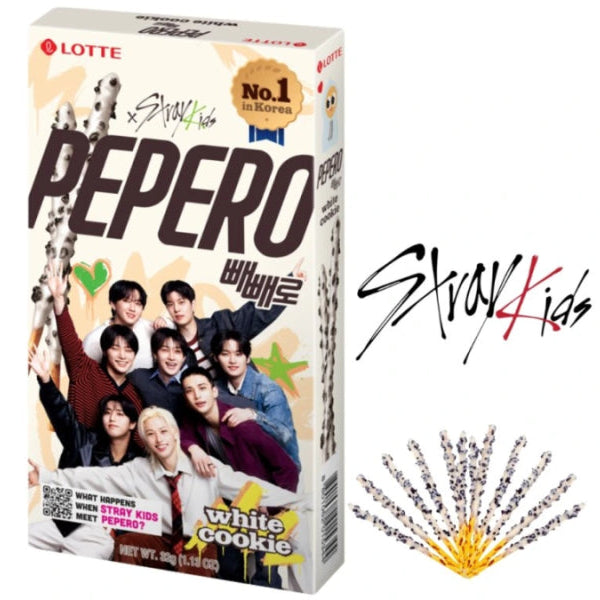 Lotte Pepero Stray Kids White Cookie 32g/ Lotte Pepero Stray Kids baltās cepumu nūjiņas 32 g Lotte