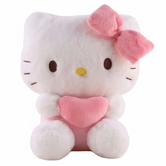 Plush toy of a character with a pink bow and heart on a white background