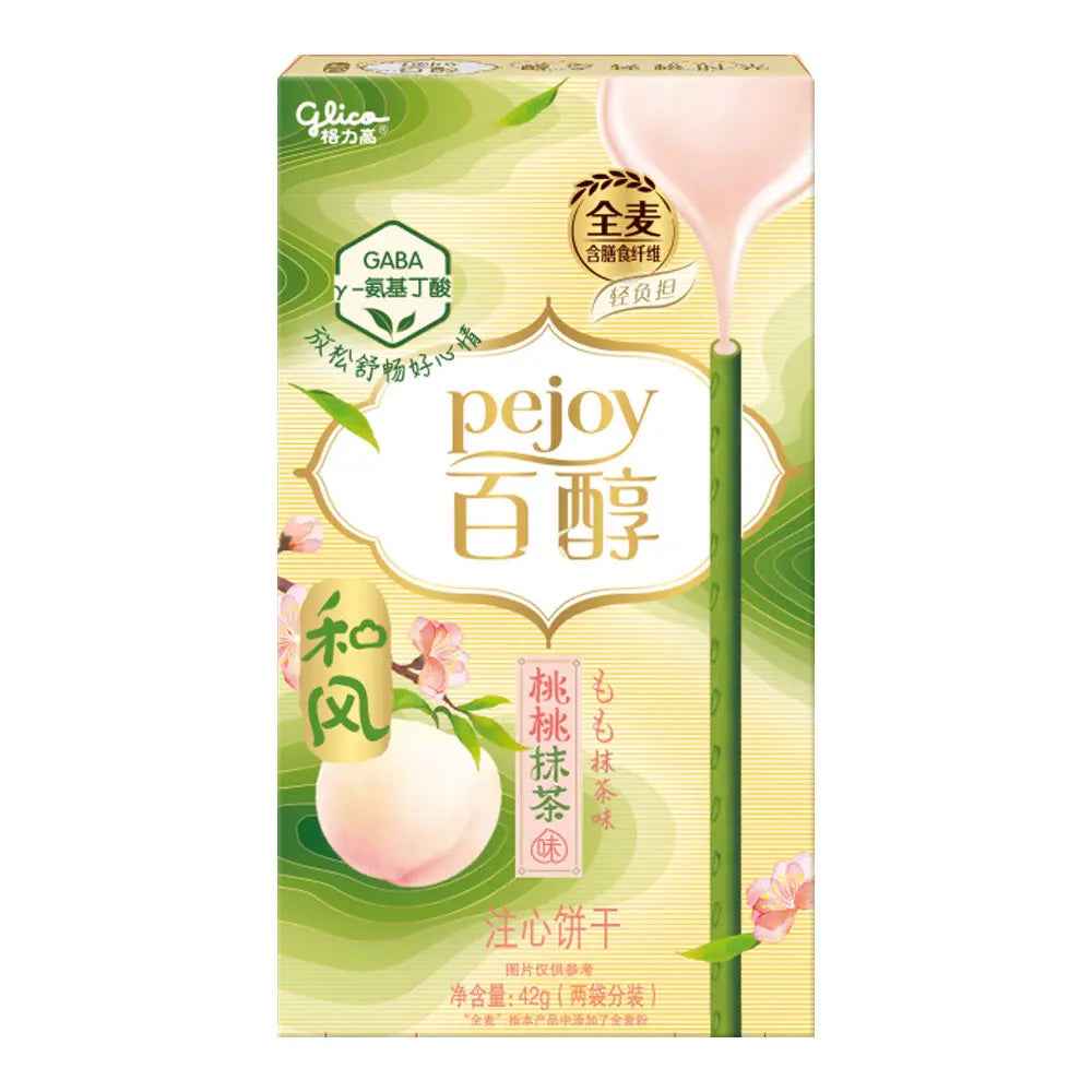 Glico Pejoy Momo Peach Matcha Flavour 42g/ Glico Pejoy persiku un mačjas garšas 42 g
