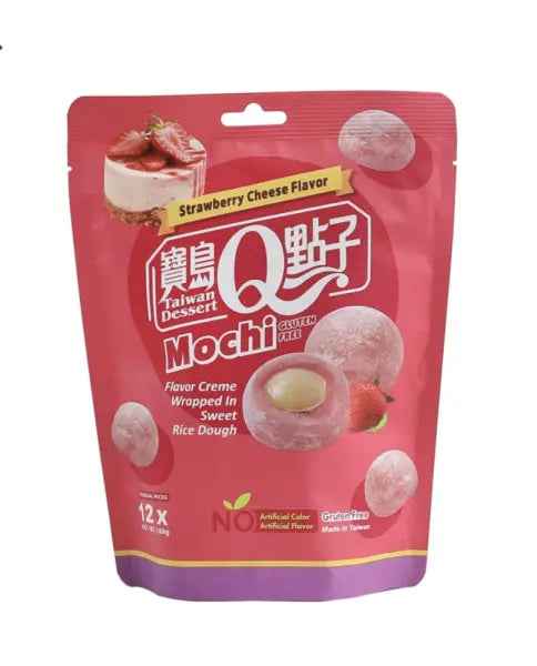 Q-BRAND Mochi Strawberry Cheese Flavor 180g/ Q-BRAND Mochi zemeņu siera garša 180g (TAIVĀNA)