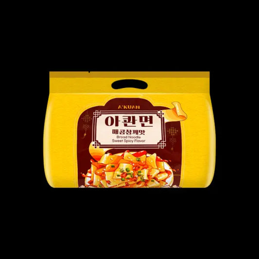 AKUAN Broad Noodle Sweet Spicy Flavor (Pack of 4) 460g/ AKUAN platas nūdeles saldi pikantā garša (4 iepakojumi) 460g - Oishii Asian Mart