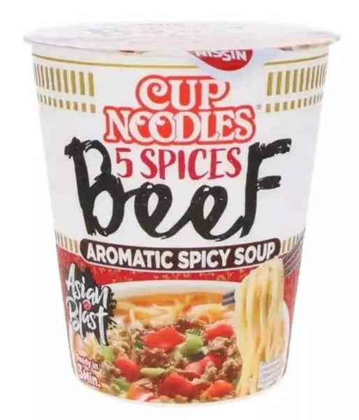 CUP NOODLES 5 Spices Beef Aromatic Spicy Soup/ CUP NOODLES 5 Garšvielu Lietlopu Aromātiskais Pikants Buljons