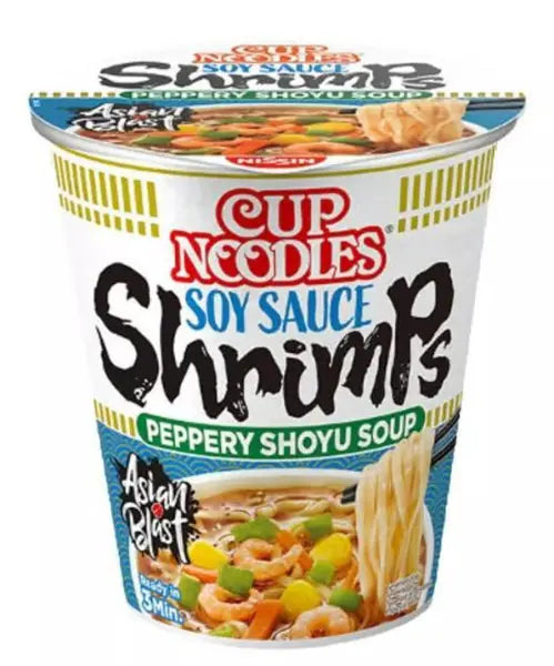 CUP NOODLES Soy Sauce Shrimp Peppery Shoyu Soup/ CUP NOODLES Sojas Mērces Garneļu Piparainais Šoju Buljons - Oishii Asian Mart