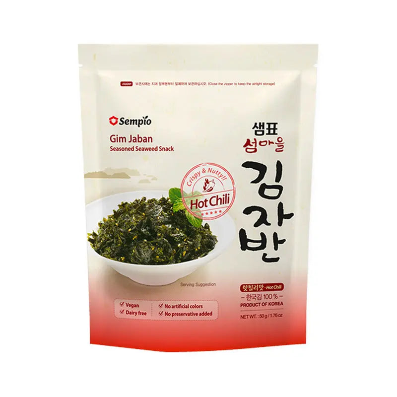 Sempio Seasoned Seaweed Snack Gim Jaban Hot Chillii 50 gr/ Sempio garšota jūraszāļu uzkoda Gim Jaban Asa Čili, 50 g - Oishii Asian Mart