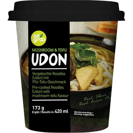 ALLGROO KR Udon cup noodles mushroom and tofu / Udon nūdeles ar sēnēm un tofu krūzītē 173g ALLGROO KR