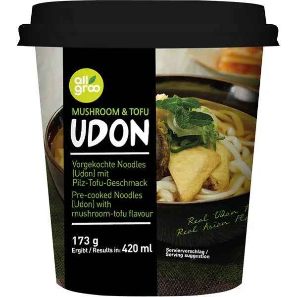 ALLGROO KR Udon cup noodles mushroom and tofu / Udon nūdeles ar sēnēm un tofu krūzītē 173g