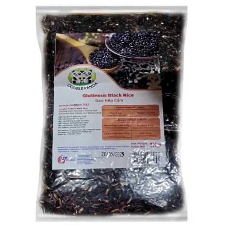 DOUBLE PANDA Black Glutinous Rice Gao Nep Than 1kg/ DOUBLE PANDA melnie lipīgie rīsi 1 kg - Oishii Asian Mart