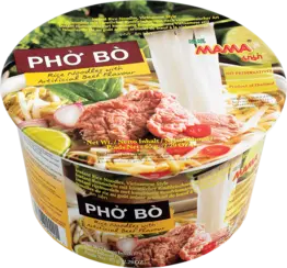 MAMA  Instant bowl rice noodles Pho Bo beef Vietnamese style 65 g/MAMA Ātri pagatavojamās rīsu nūdeles Pho Bo liellopu gaļas vjetnamiešu gaumē 65 g - Oishii Asian Mart