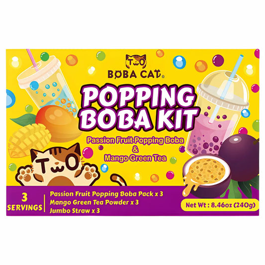 Boba Cat Passion Fruit and Mango Green Tea Popping Boba Kit 240g - Oishii Asian Mart