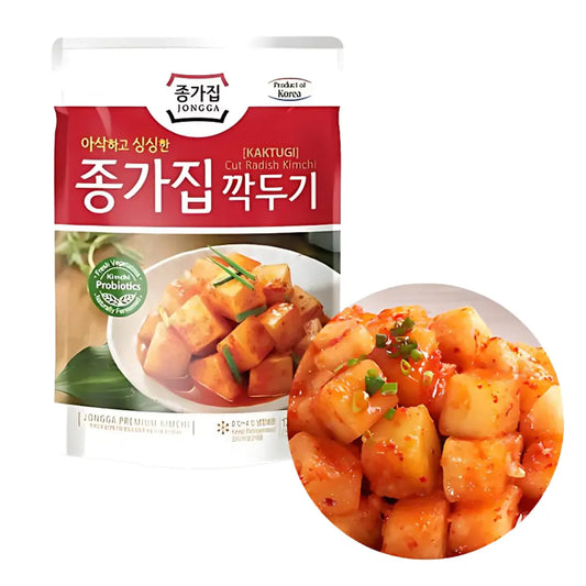 JONGGA Radish Kimchi sliced 500g/ JONGGA sagriezts redīsu kimči 500g - Oishii Asian Mart