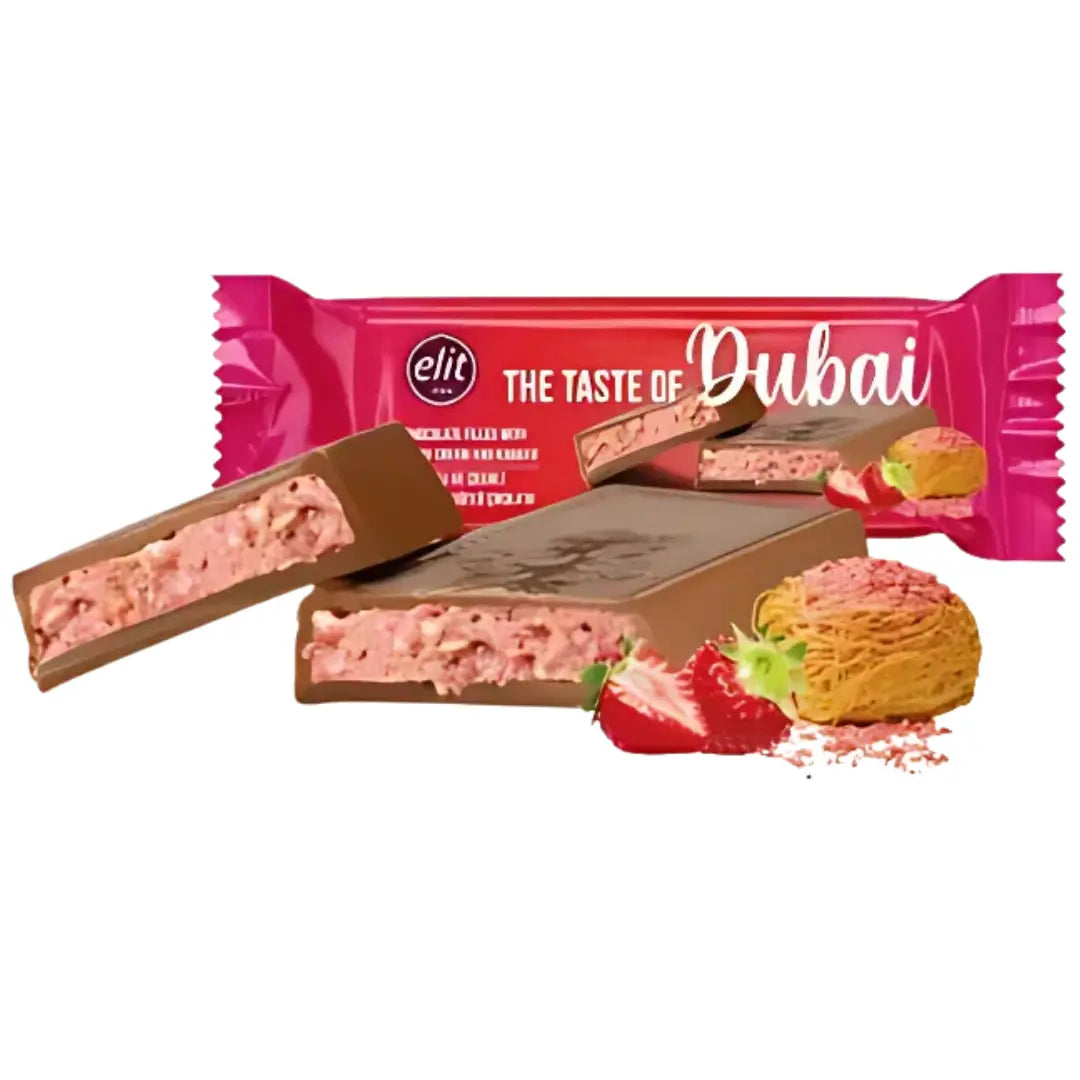 ELIT Dubai Strawberry Chocolate 90g (Made in Turkey)/ ELIT Dubai zemeņu šokolāde 90g (Ražots Turcijā) - Oishii Asian Mart