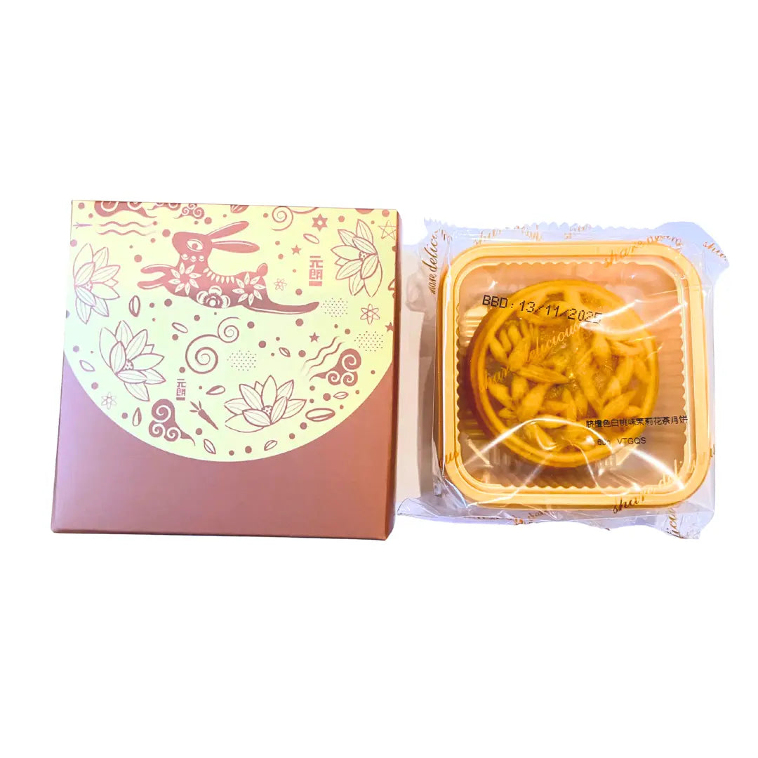Orange Mochi Skin Peach Jasmine Mooncake 60g/ Apelsīnu Moči Miziņas Persiku-Jasmīna Mēnesskūka 60g Oishii Asian Mart