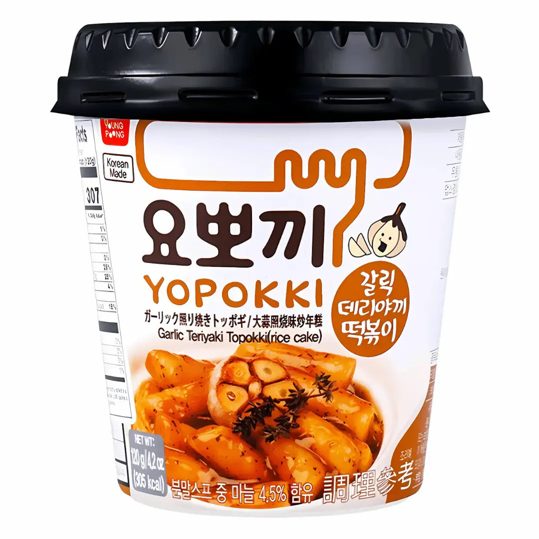 Yopokki Topokki Garlic Teriyaki Cup 120g/ Yopokki Topokki ķiploku teriaki garša krūzītē 120g - Oishii Asian Mart