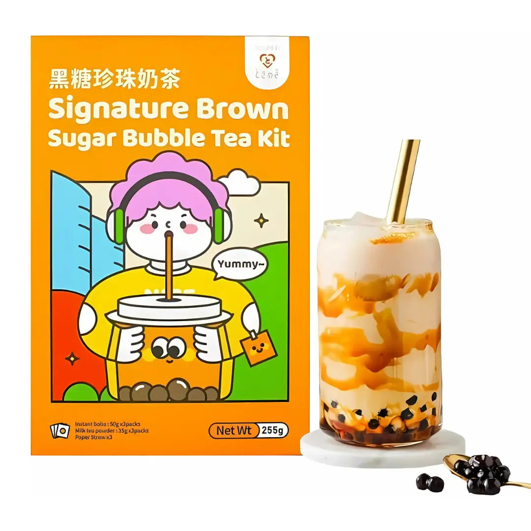 Tokimeki Bubble Tea Kit, Brown Sugar Flavour-with paper straw/ Tokimeki burbuļtējas komplekts, brūnā cukura garša ar papīra salmiņiem - Oishii Asian Mart