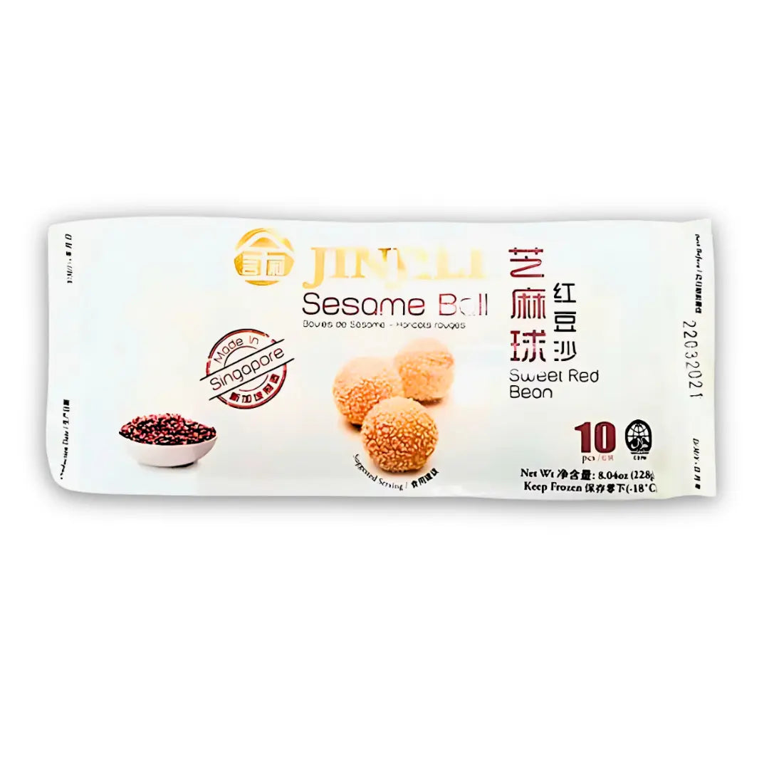 JINJILI Sesame Ball With Sweet Red Bean Flavour 228g/ JINJILI sezama bumba ar saldo sarkano pupiņu garšu 228g - Oishii Asian Mart