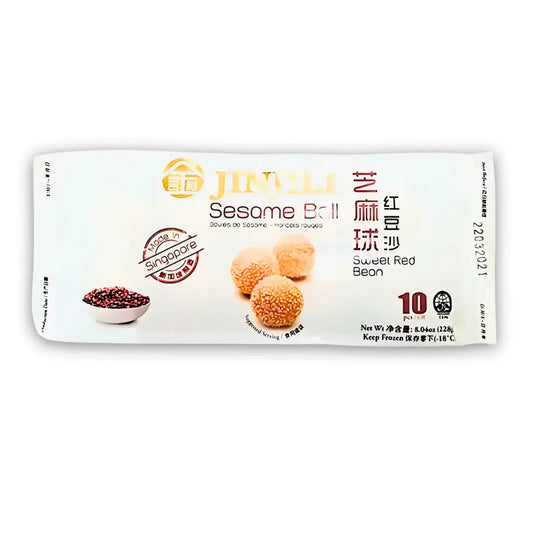 JINJILI Sesame Ball With Sweet Red Bean Flavour 228g/ JINJILI sezama bumba ar saldo sarkano pupiņu garšu 228g - Oishii Asian Mart