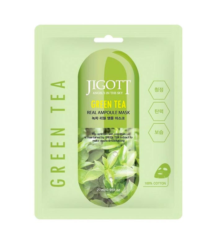 Jigott Green Tea Real Ampoule Sheet Mask/ Jigott zaļās tējas ampulu auduma maska Oishii Asian Mart
