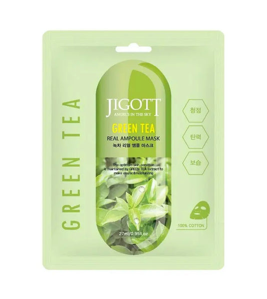 Jigott Green Tea Real Ampoule Sheet Mask/ Jigott zaļās tējas ampulu auduma maska Oishii Asian Mart