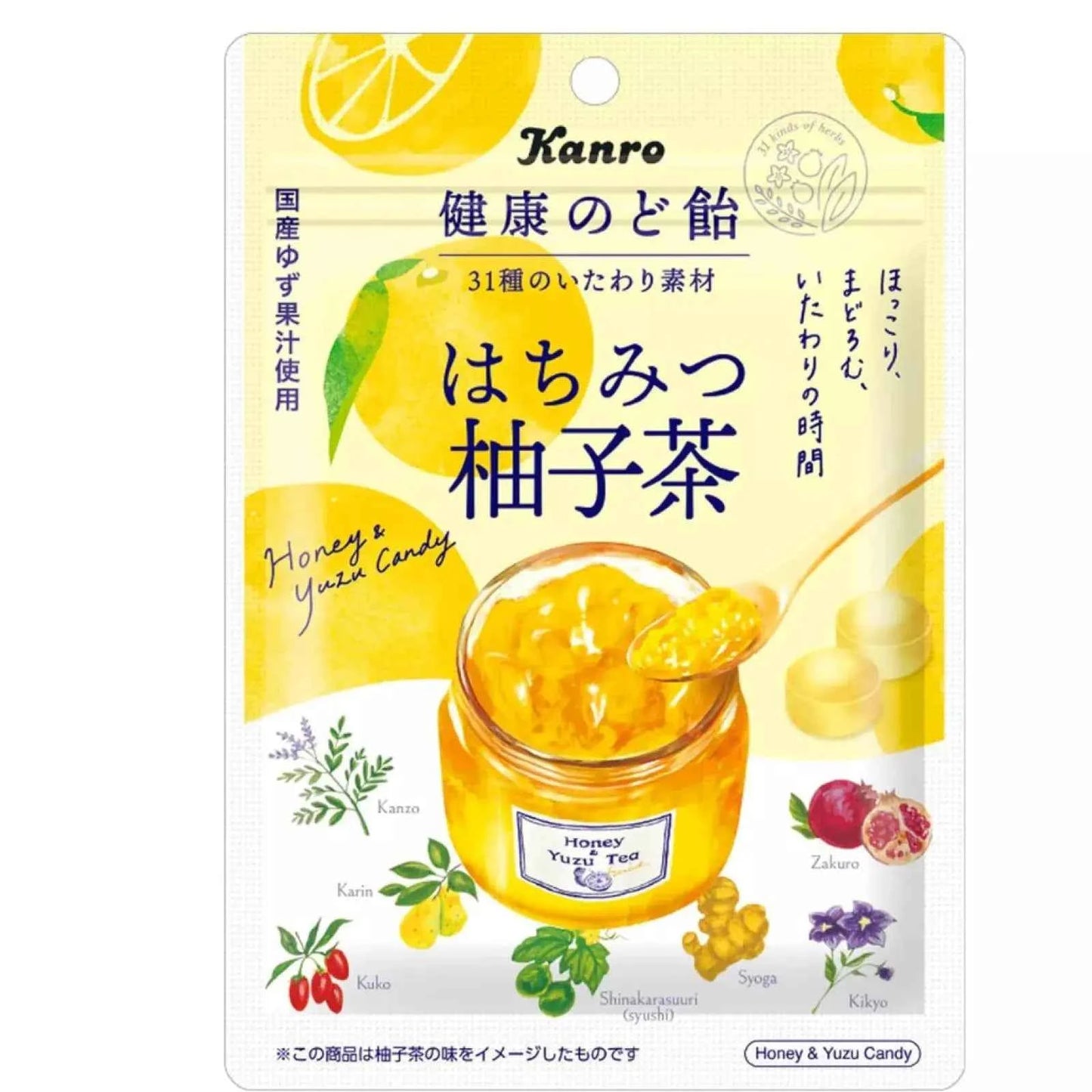 KANRO Honey Yuzu Tea Cough Candy 80g/ KANRO medus yuzu tēja klepus konfektes 80g