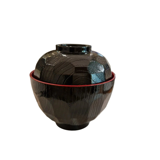 Miso soup bowl black red/ Miso zupas bļodiņa ar vāku melna ar sarkanu krāsu Oishii Asian Mart