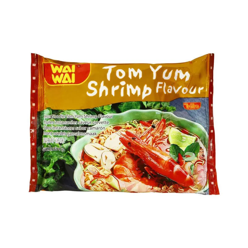 Wai Wai Tom Tom Shrimp Flavour Noodles 60g/ Wai Wai Tom Tom Nūdeles ar garneles garšu 60g - Oishii Asian Mart