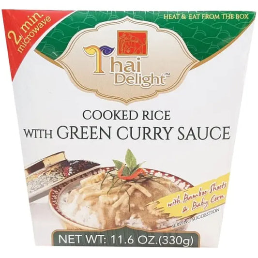 Thai Delight Cooked Rice Green Curry 330g/ Taizemes gardums Vārīti rīsi ar zaļo kariju, 330 g - Oishii Asian Mart