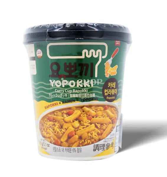 YOPOKKI Curry Rice cake & Ramen Cup 145g/ YOPOKKI karija rīsu kūka un ramēnu krūzītē 145g