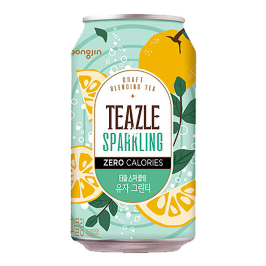 Woongjin Teazle Sparkling Zero Calories - Citron Green Tea 340ml/ Woongjin Teazle Gāzēts Dzēriens Bez Kalorijām - Citrona Zaļā Tēja 340ml