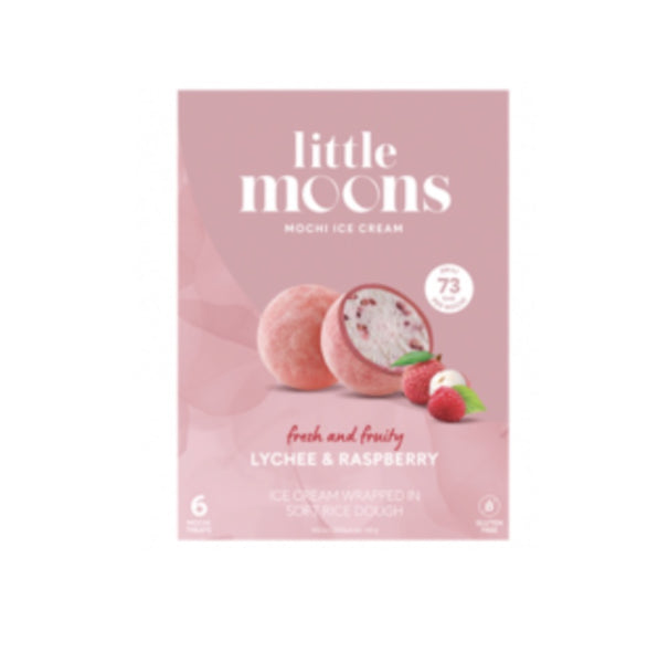 Little Moons lychee & raspberry Mochi Ice Cream 192g/ Little Moons Ličī un Avenes Moči Saldējums 192g LITTLE MOONS