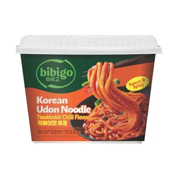 Bibigo Udon Noodle Chilli Flavour 187g/ Bibigo Udon nūdeles ar čili garšu 187g